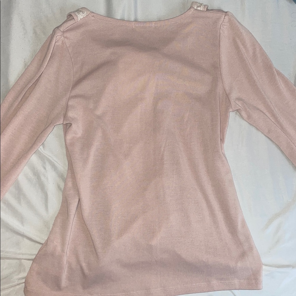 ♡ Axes Femme Pink Long Sleeve Top with Lace and Bow - Picture 3 of 6